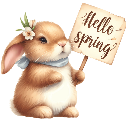 Hello Spring Easter Cute Bunny Design - DTF Ready To Press