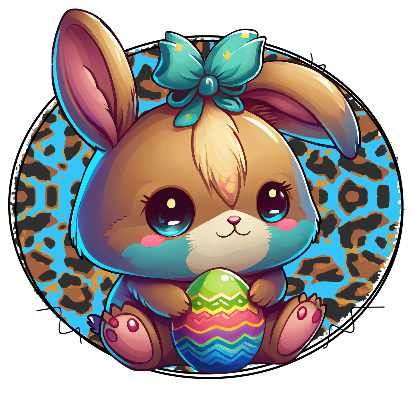 Cute Bunny Easter Leopard Design - DTF Ready To Press