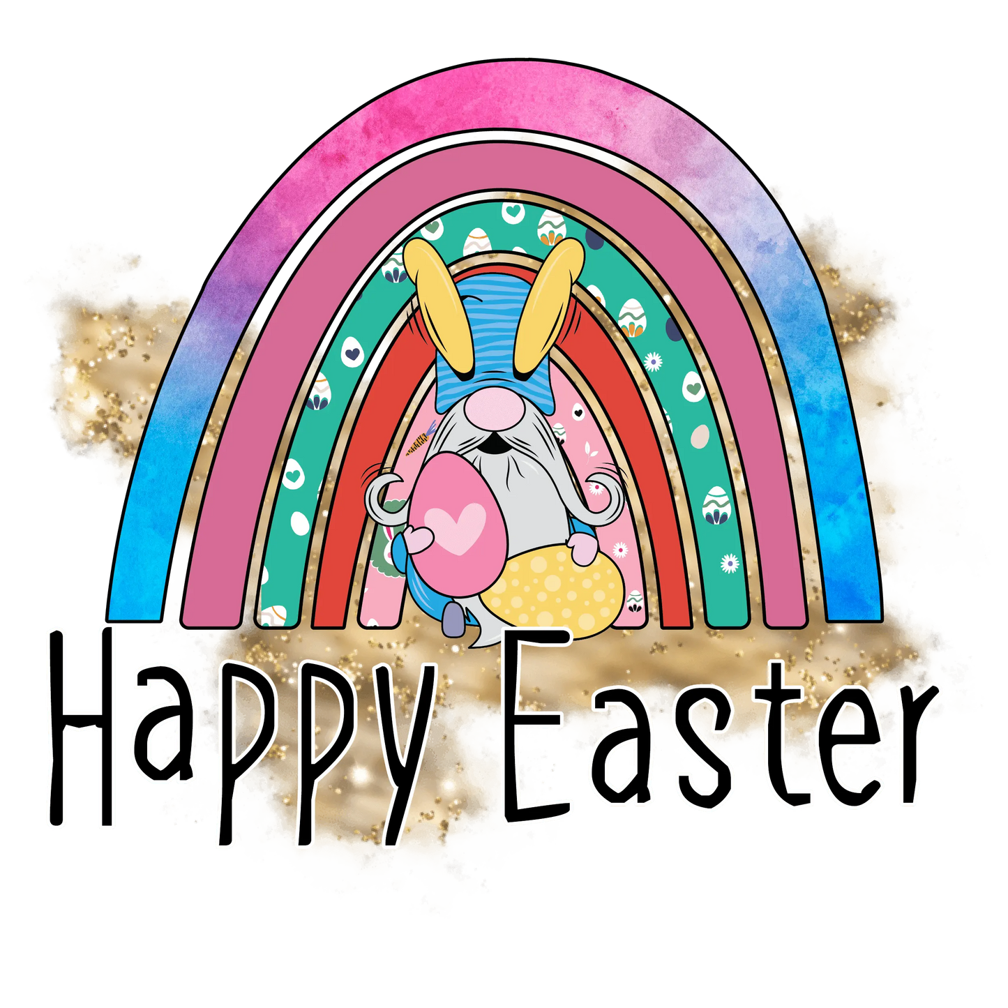 Happy Easter Gnome Rainbow Design - DTF Ready To Press