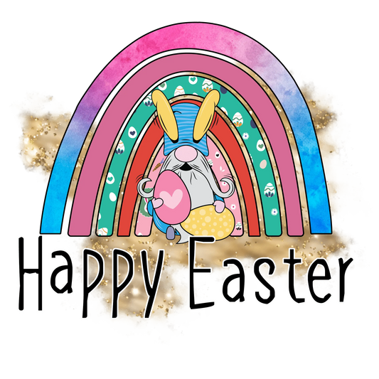Happy Easter Gnome Rainbow Design - DTF Ready To Press