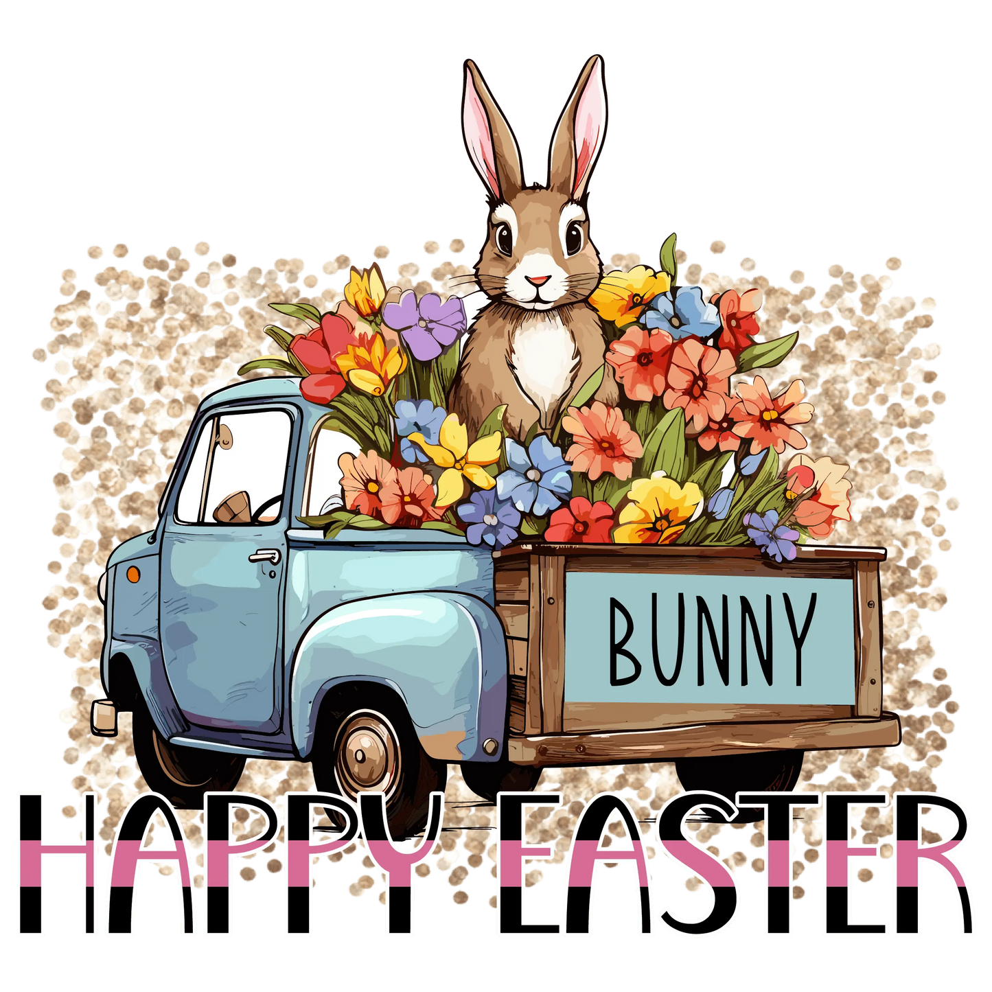 Happy Easter Bunny And Truck Design - DTF Ready To Press
