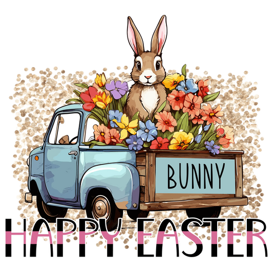 Happy Easter Bunny And Truck Design - DTF Ready To Press