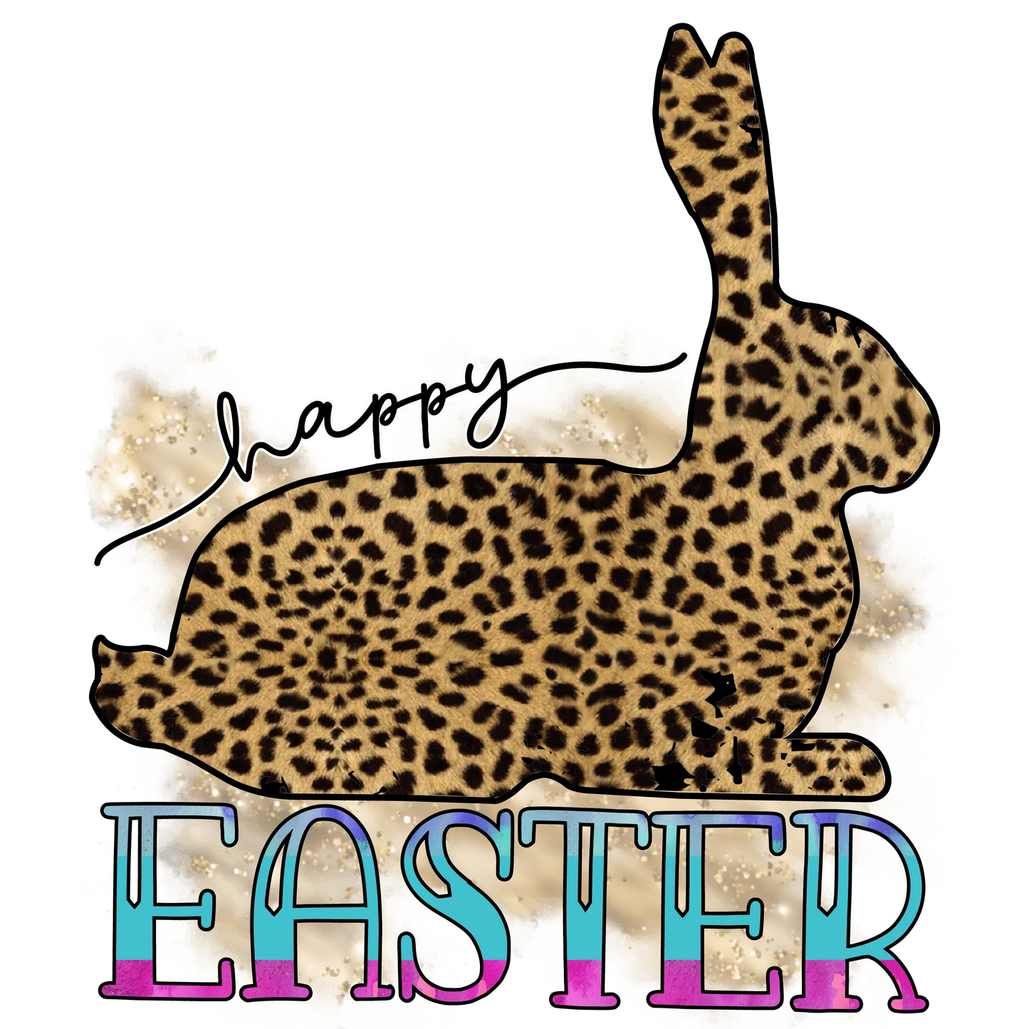 Happy Easter Bunny Leopard Design - DTF Ready To Press