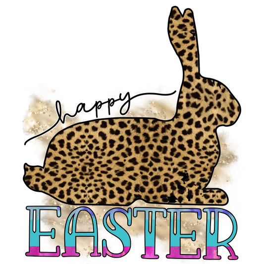 Happy Easter Bunny Leopard Design - DTF Ready To Press