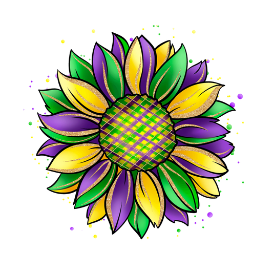 Mardi Gras Sunflower Design - DTF Ready To Press