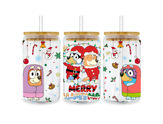 UV DTF Blueymas and Friends Libbey Glass Wrap - Whimsical 16 Oz Cup Design