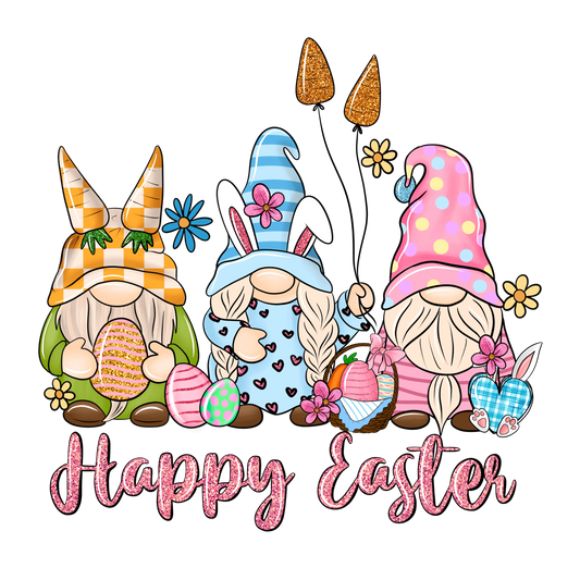Gnome And Bunny Happy Easter Design - DTF Ready To Press