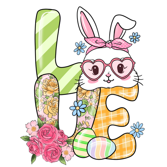 Bunny And Roses Easter Love Design - DTF Ready To Press
