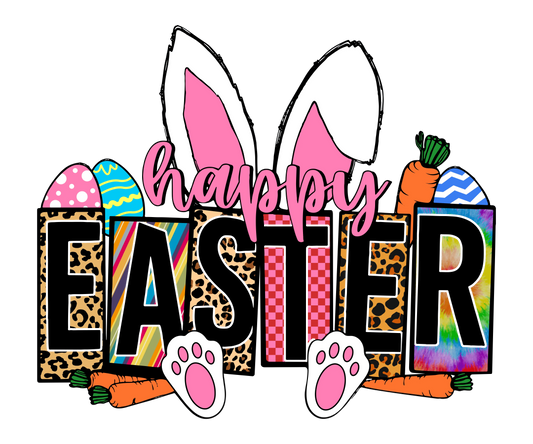 Bunny Happy Easter Leopard Design - DTF Ready To Press