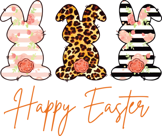 Happy Easter Bunny Leopard Design - DTF Ready To Press