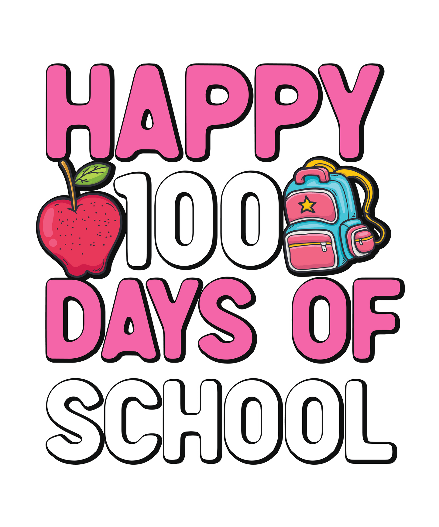 Happy 100 Days Of School Apple Design - DTF Ready To Press
