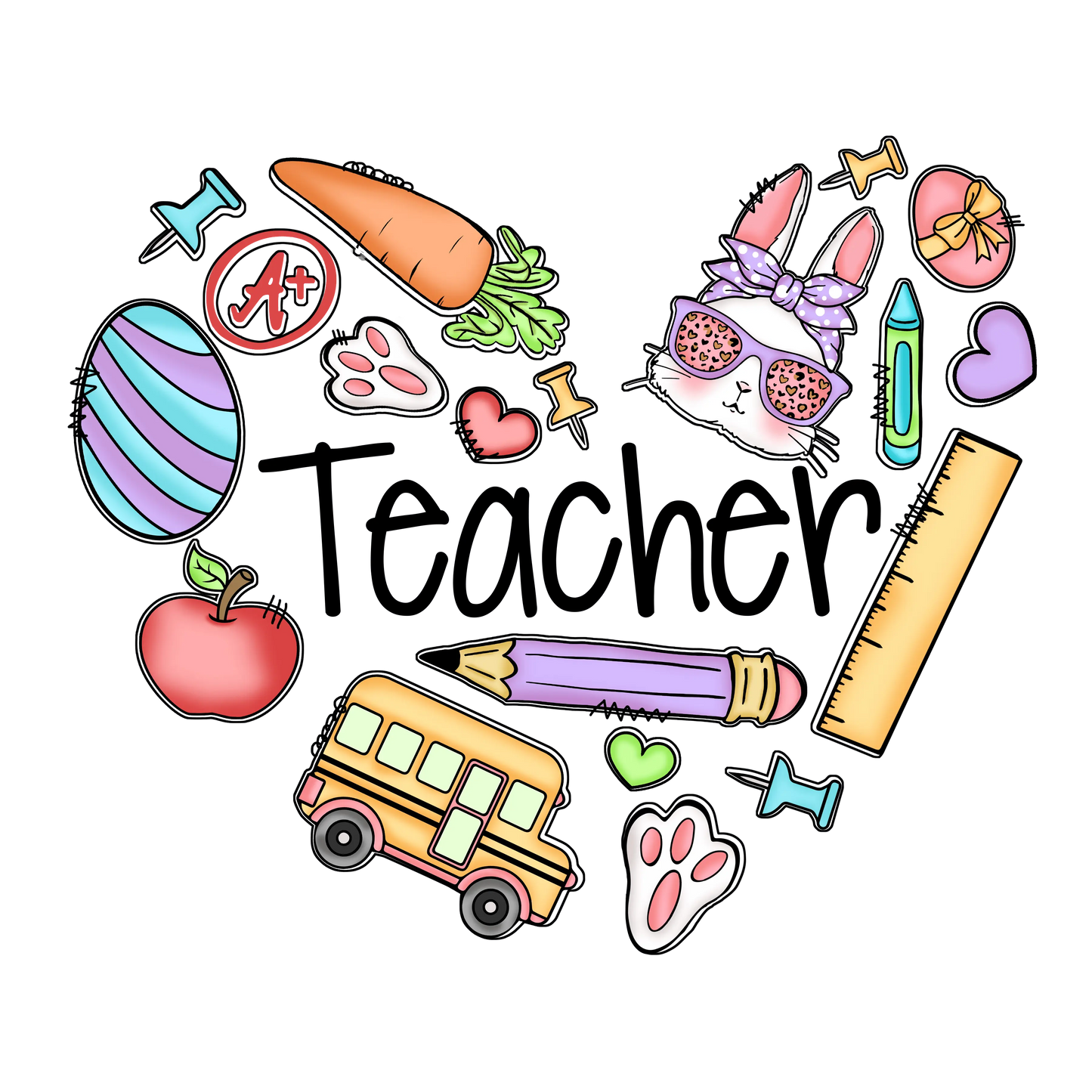 Teacher Easter Heart Design - DTF Ready To Press