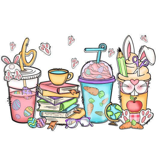 Study And Coffee Bunny Easter Design - DTF Ready To Press