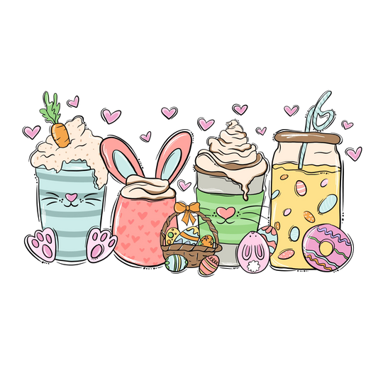 Easter Cute Bunny Drinks Design - DTF Ready To Press