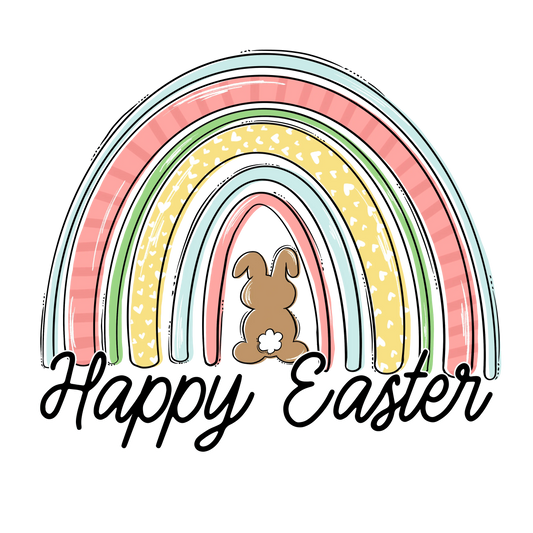 Happy Easter Bunny Rainbow Design - DTF Ready To Press