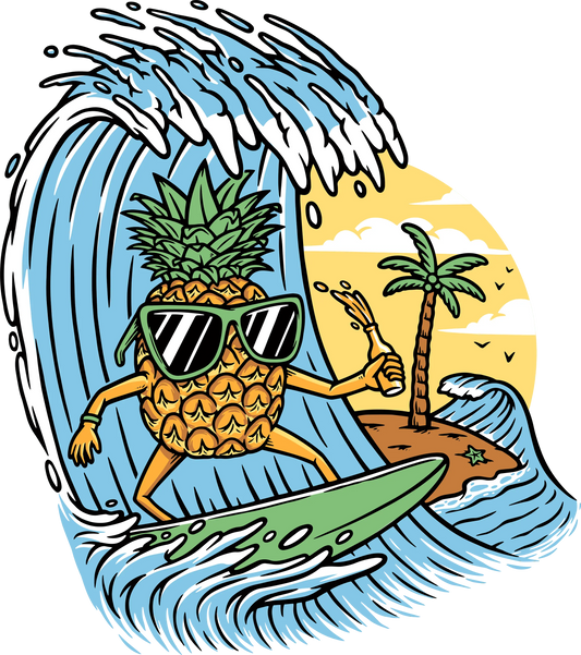 Pineaplle Surfing Design - DTF Ready To Press