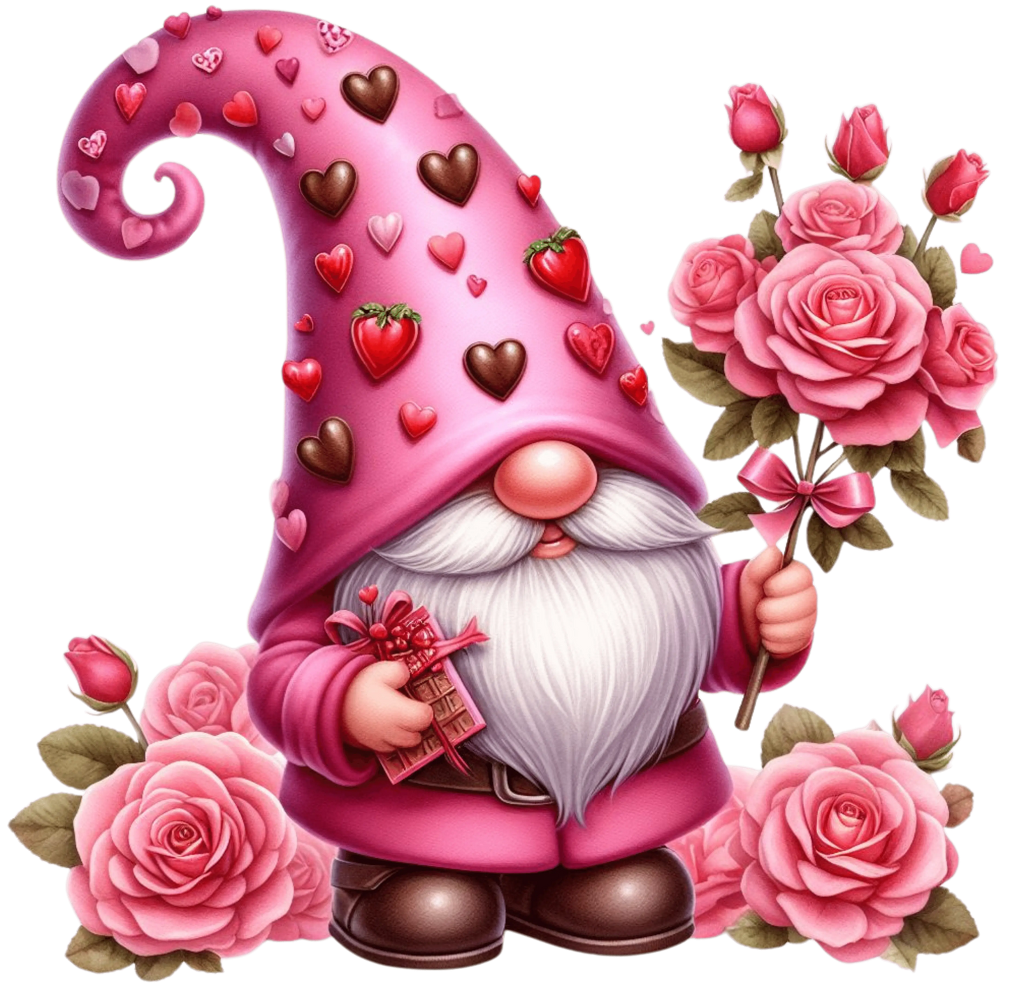 Gnome Rose And Chocolate Valentine's Day Design - DTF Ready To Press