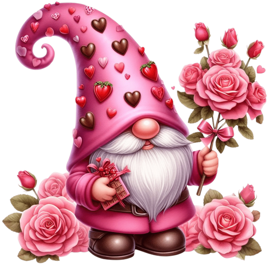 Gnome Rose And Chocolate Valentine's Day Design - DTF Ready To Press