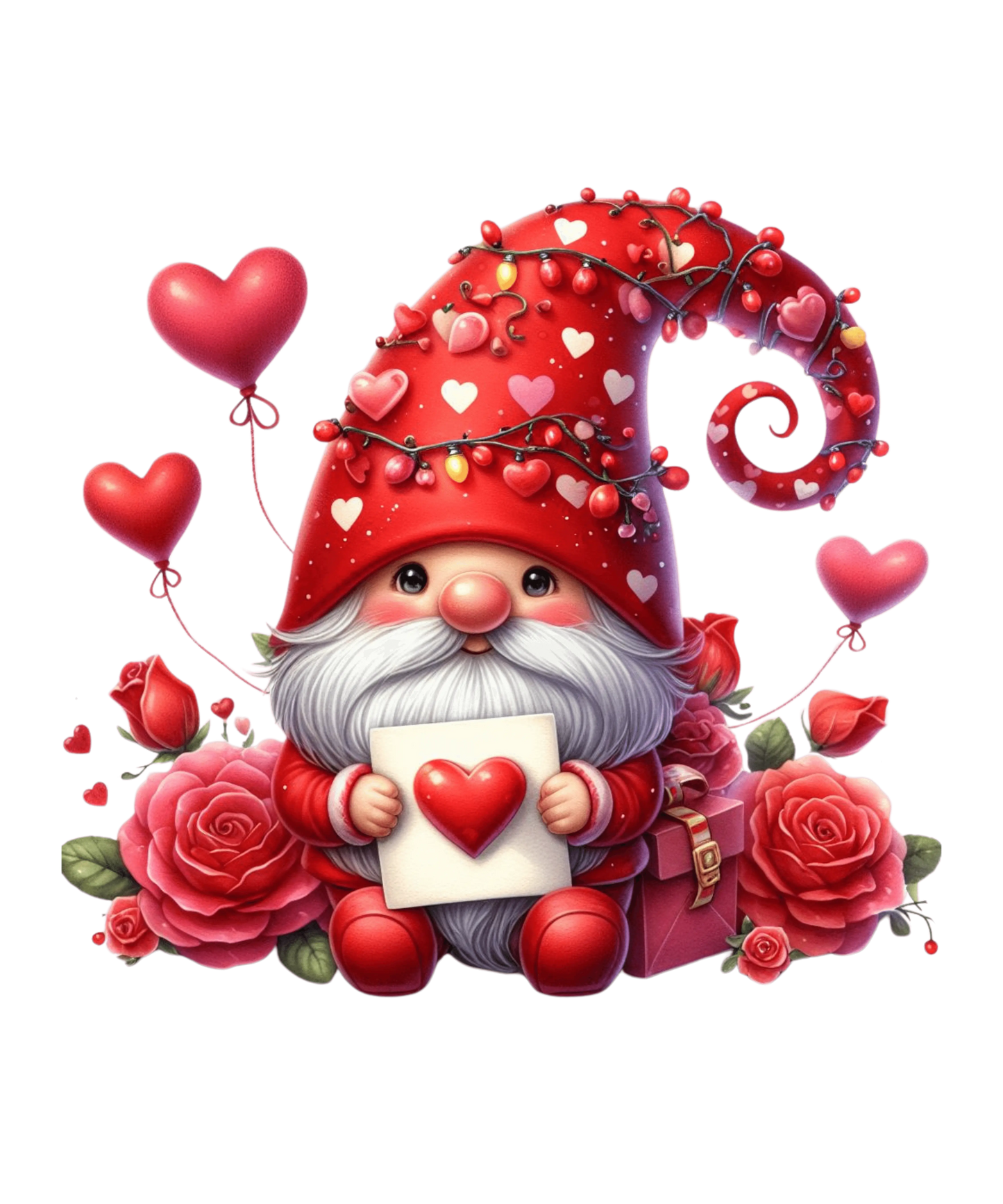 Gnome And Roses Valentine's Day Heart Design - DTF Ready To Press