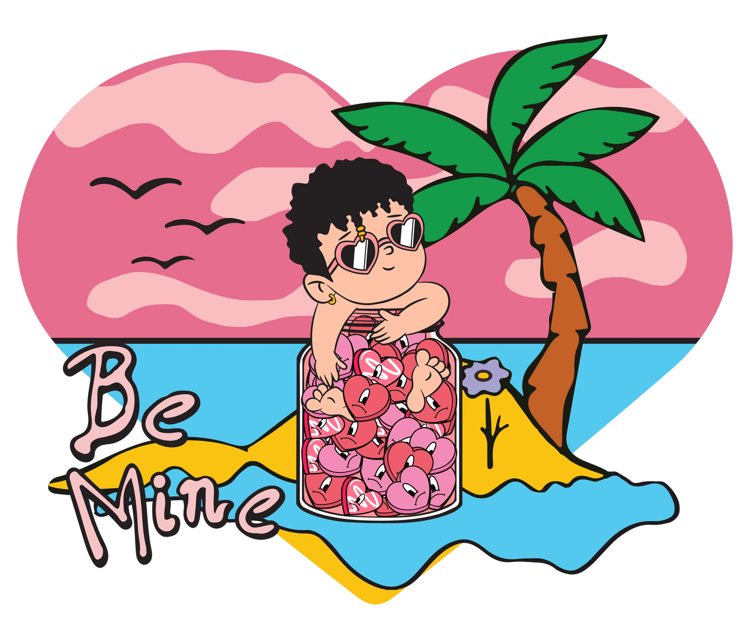 Bad Bunny Be Mine Beach Valentine's Day Design - DTF Ready To Press