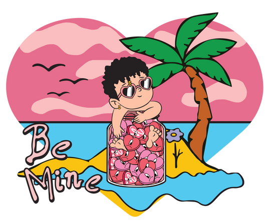 Bad Bunny Be Mine Beach Valentine's Day Design - DTF Ready To Press
