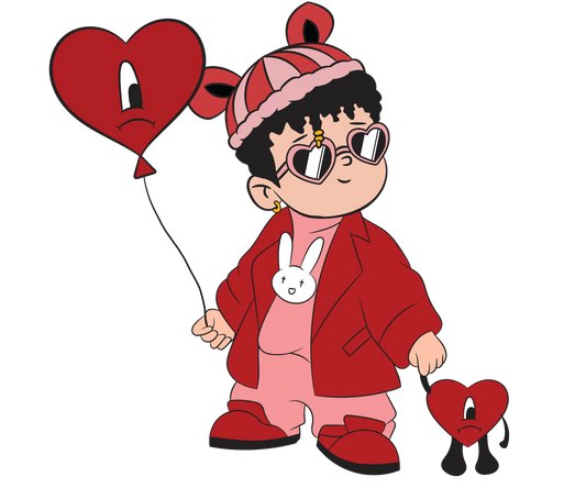 Bad Bunny Heart Balloon Valentine's Day Design - DTF Ready To Press