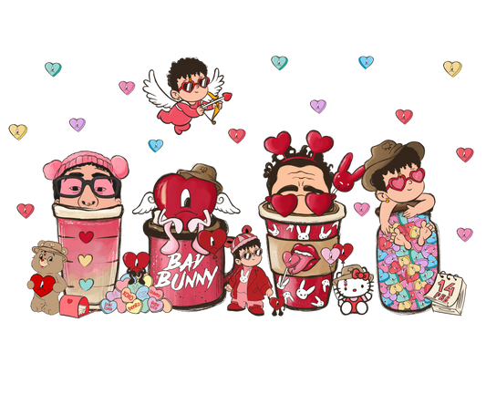 Bad Bunny Valentine's Day Coffee Design - DTF Ready To Press