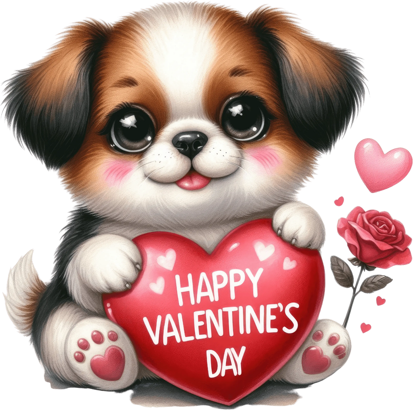 Happy Valentine's Day Puppy Design - DTF Ready To Press