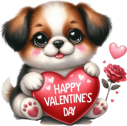 Happy Valentine's Day Puppy Design - DTF Ready To Press
