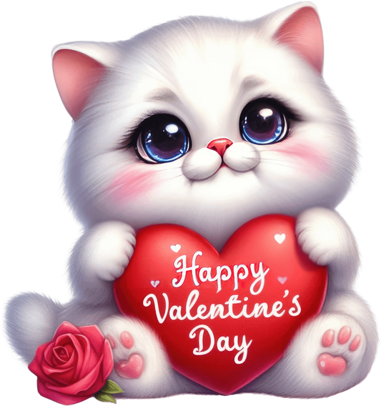 Happy Valentine's Day Cat Design - DTF Ready To Press