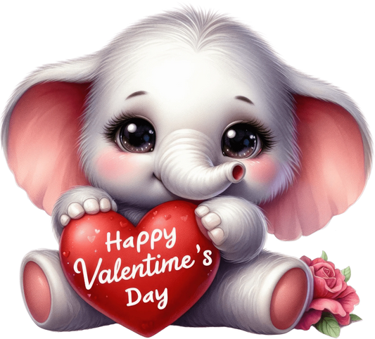 Happy Valentine's Day Elephant Design - DTF Ready To Press