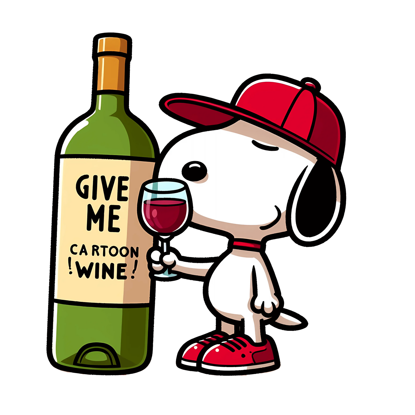The Peanuts Snoopy Give Me Cartoon Wine Design - DTF Ready To Press