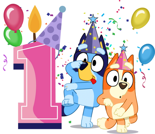 First Birthday Girl Bluey Design - DTF Ready To Press