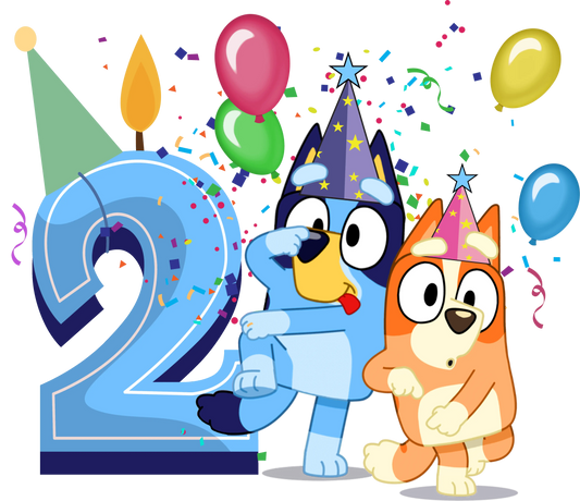 2 Year Old Birthday Bluey Design - DTF Ready To Press