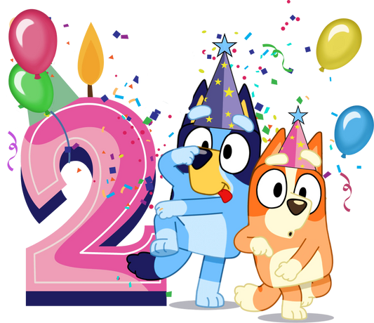 Bluey Second Birthday Party Design - DTF Ready To Press