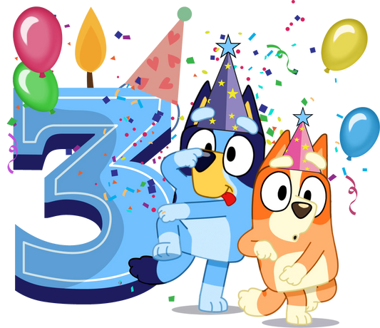 Toddlers 3nd Birthday Bluey Design - DTF Ready To Press