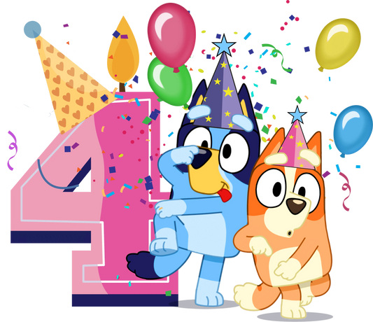 Bluey 4th Birthday Girl Design - DTF Ready To Press