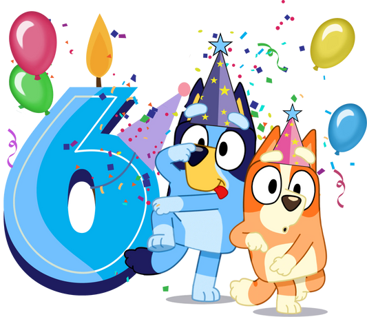 Bluey 6th Birthday Boy Design - DTF Ready To Press