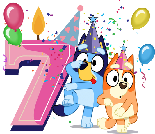 7th Birthday Girl Bluey Design - DTF Ready To Press