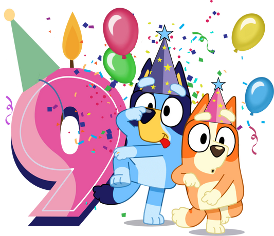 Bluey 9nd Birthday Girl Design - DTF Ready To Press