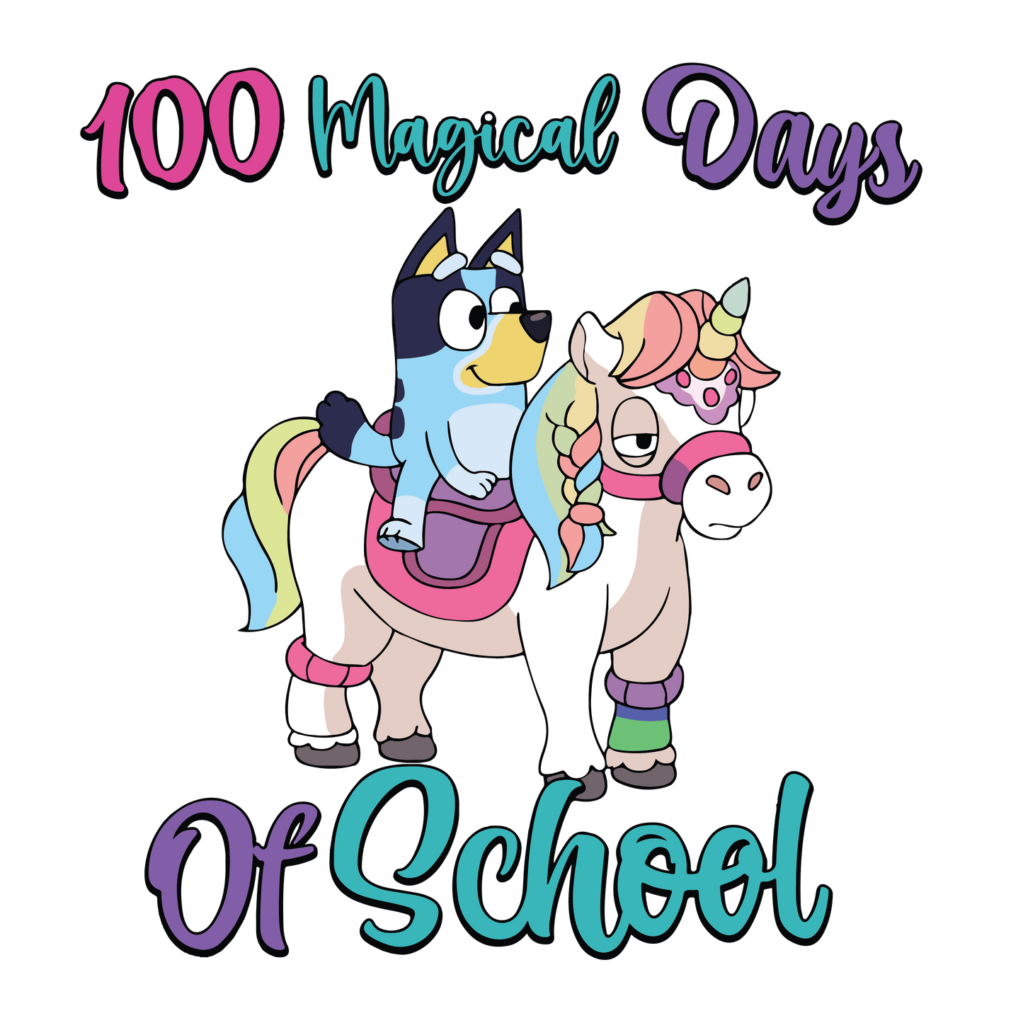Bluey 100 Magical Days Of School Unicorn Design - DTF Ready To Press