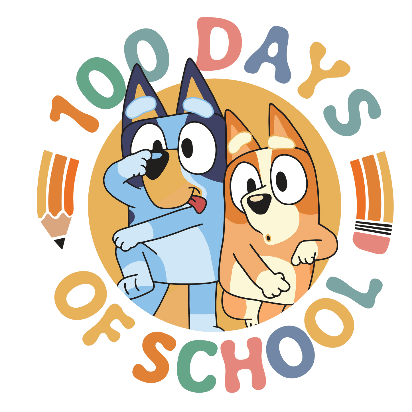 Bluey And Bingo 100 Days Of School Design - DTF Ready To Press