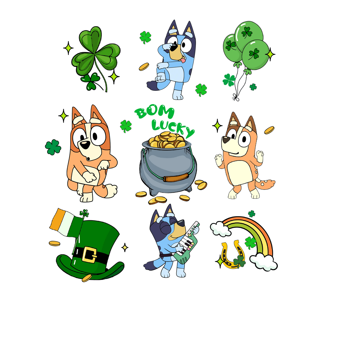 Bluey Celebrates St Patrick's Day  - DTF Ready To Press