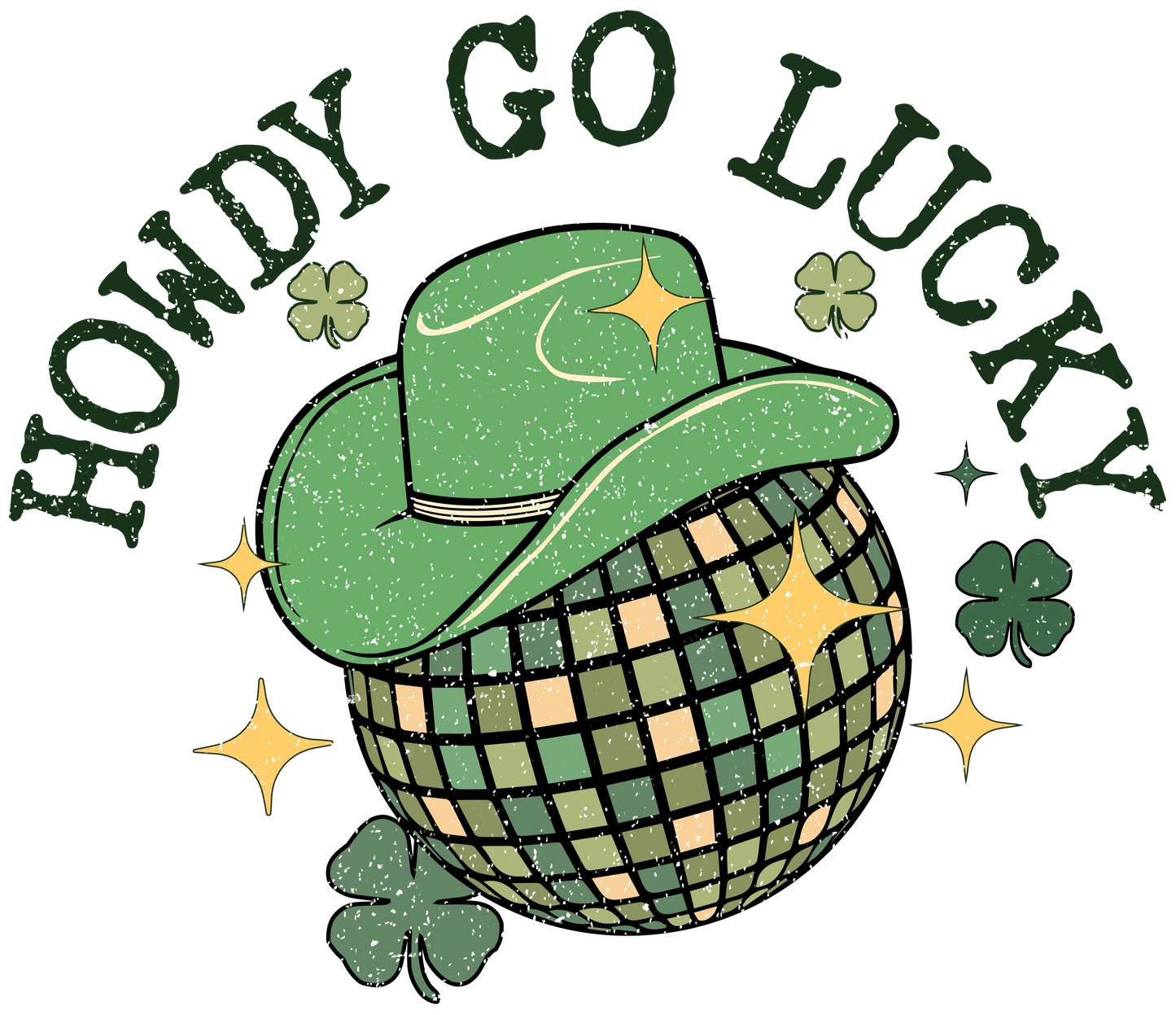 Howdy Go Lucky Patrick's Day Disco Ball Western Design - DTF Ready To Press